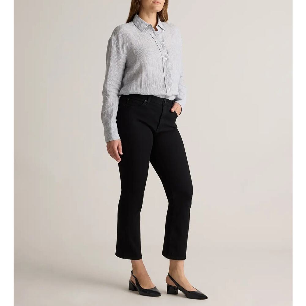 Quince Stretch High Rise Kick Flare Jeans Cropped Black Size 26 Organic Cotton
